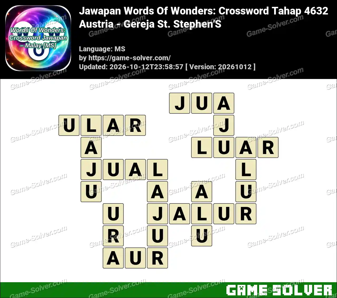 Jawapan Words Of Wonders: Crossword Tahap 4632 – Austria – Gereja St. Stephen’S